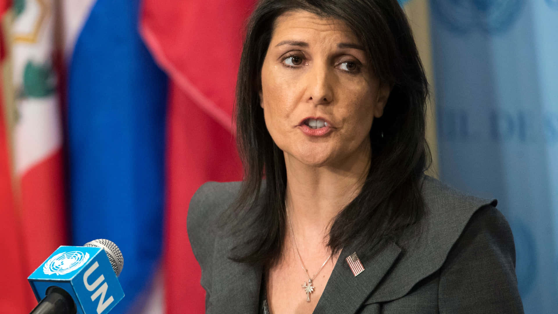 Nikki Haley Delivering A Speech Background