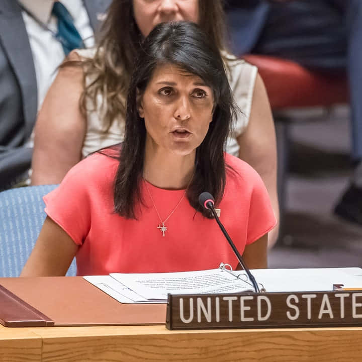 Nikki Haley Delivering A Speech Background