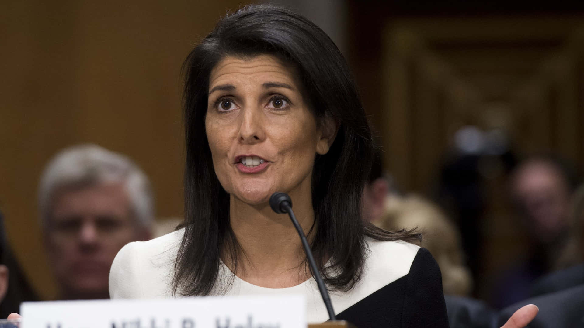 Nikki Haley Delivering A Speech Background