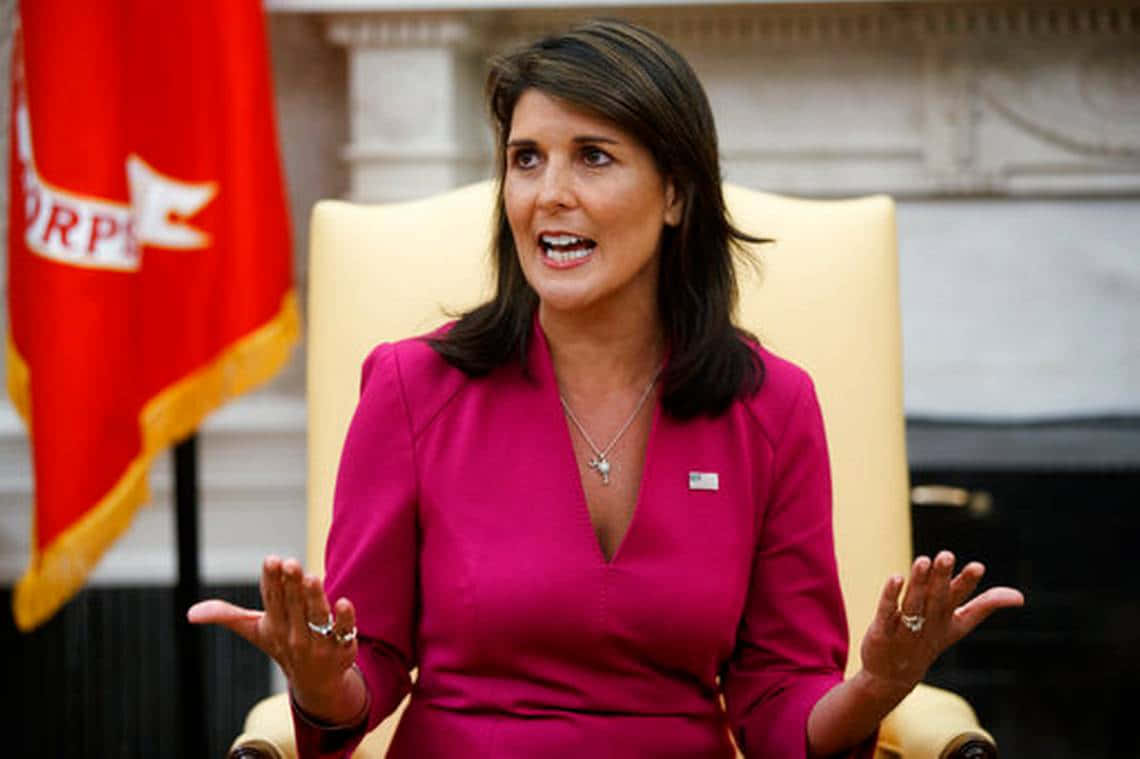 Nikki Haley Gesturing With Hands Background