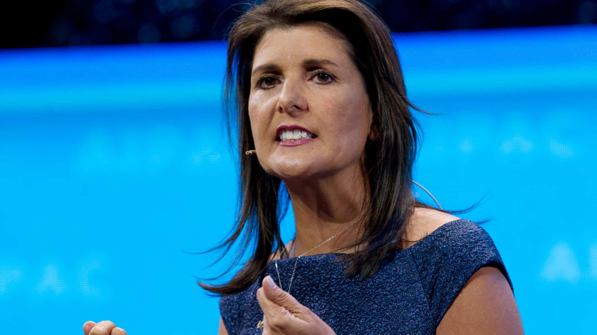 Nikki Haley In Elegant Blue Outfit Background