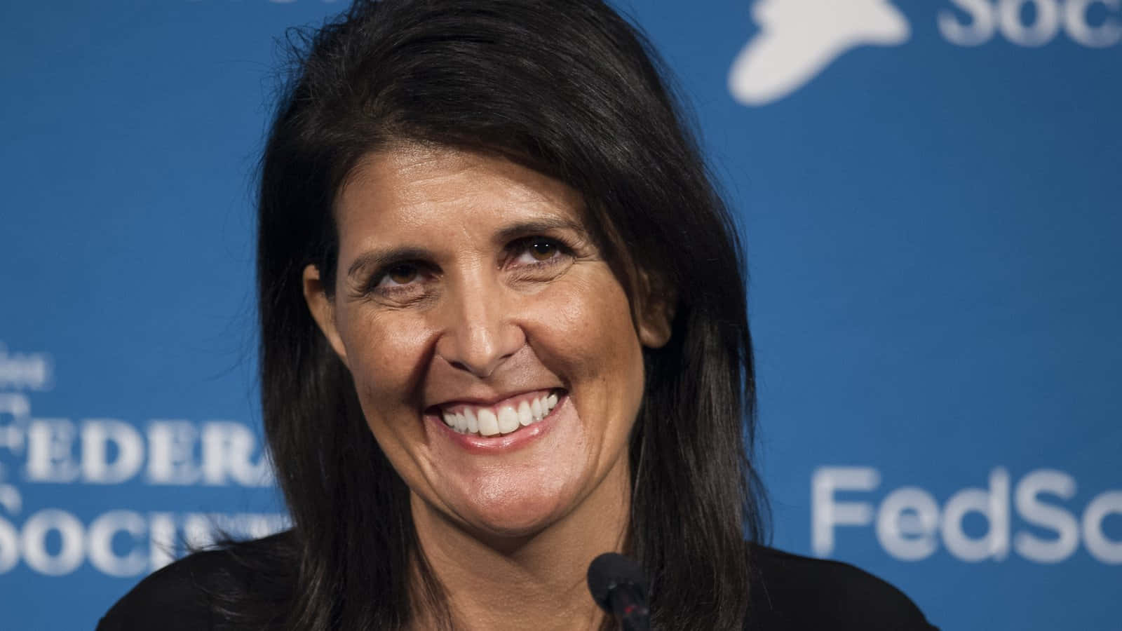 Nikki Haley Smiling Elegantly Background