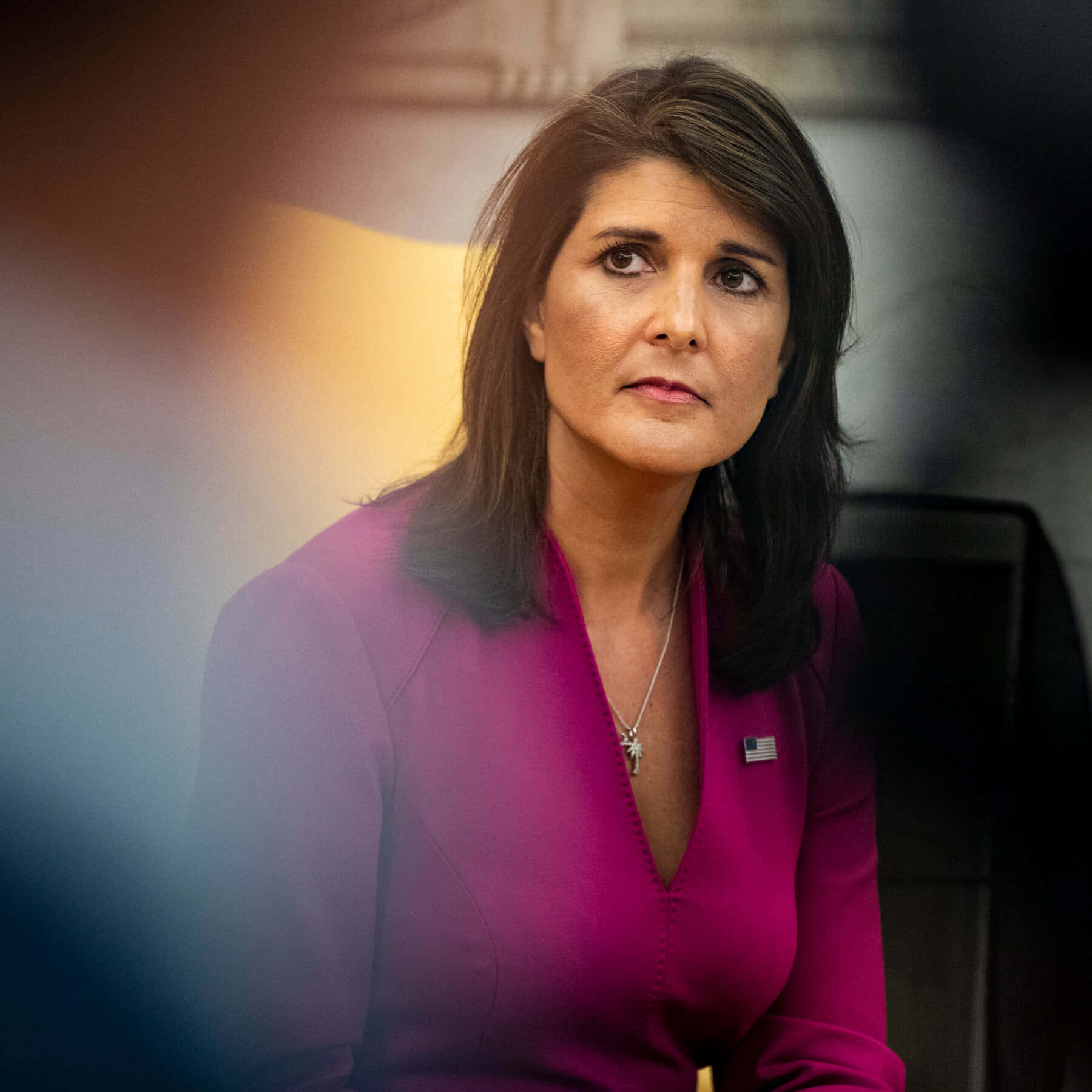 Nikki Haley Wearing A Magenta Dress Background