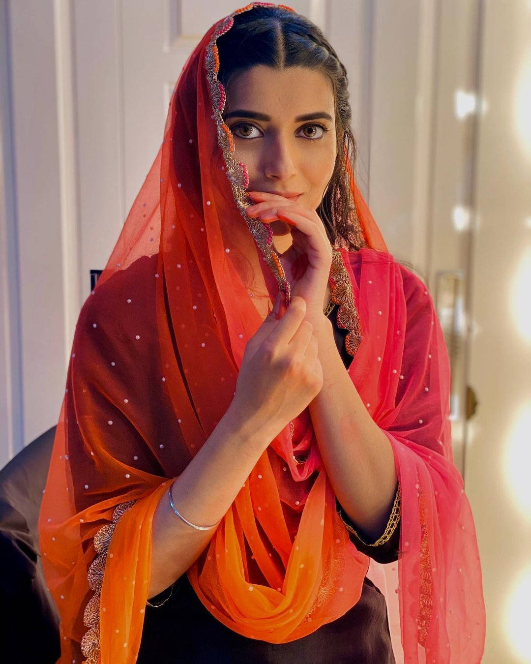 Nimrat Khaira Red Veil Background