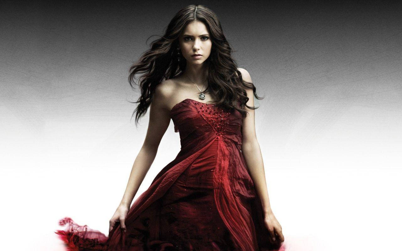 Nina Dobrev In Red Dress Background