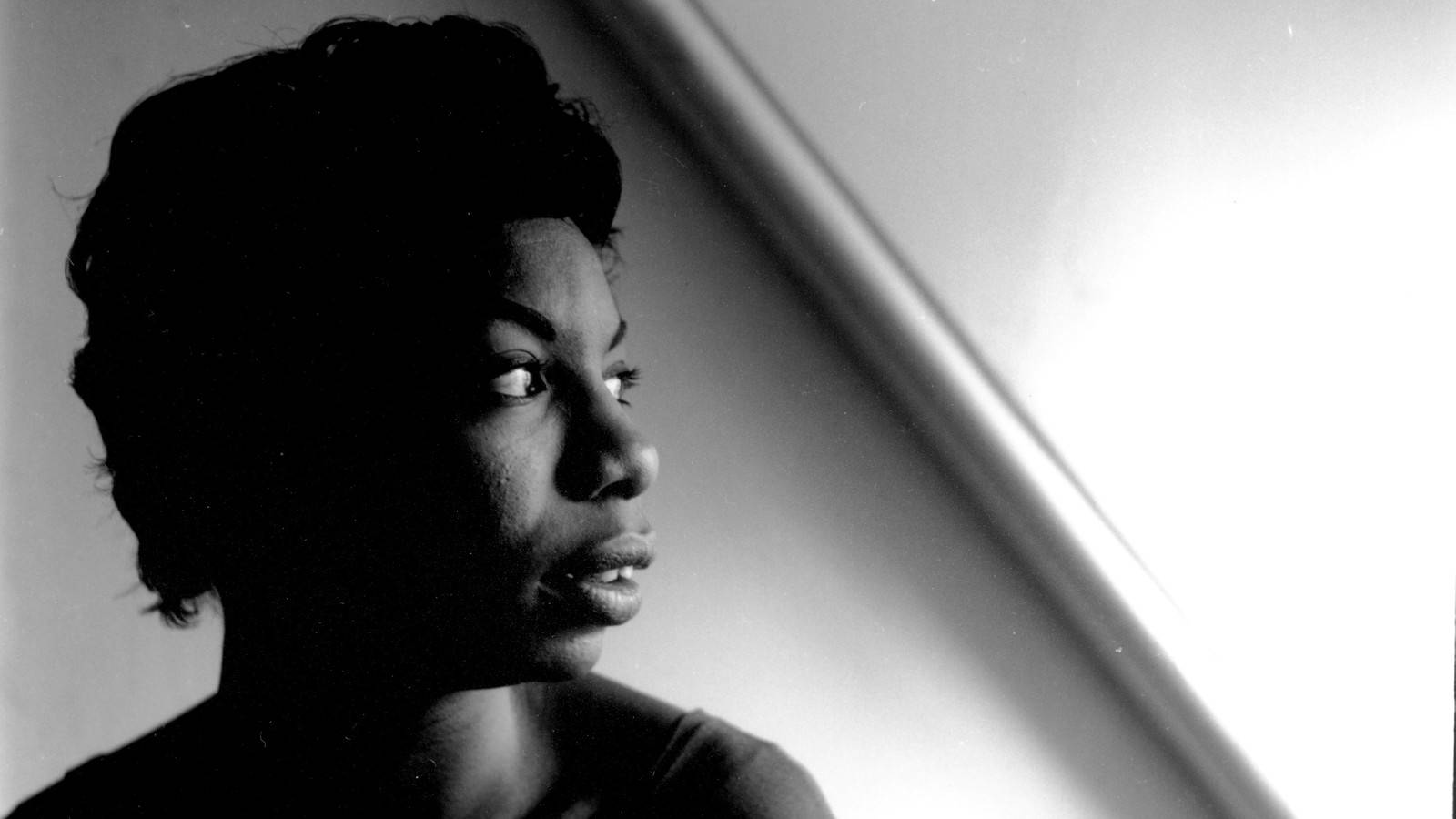 Nina Simone Black And White Side Profile Background