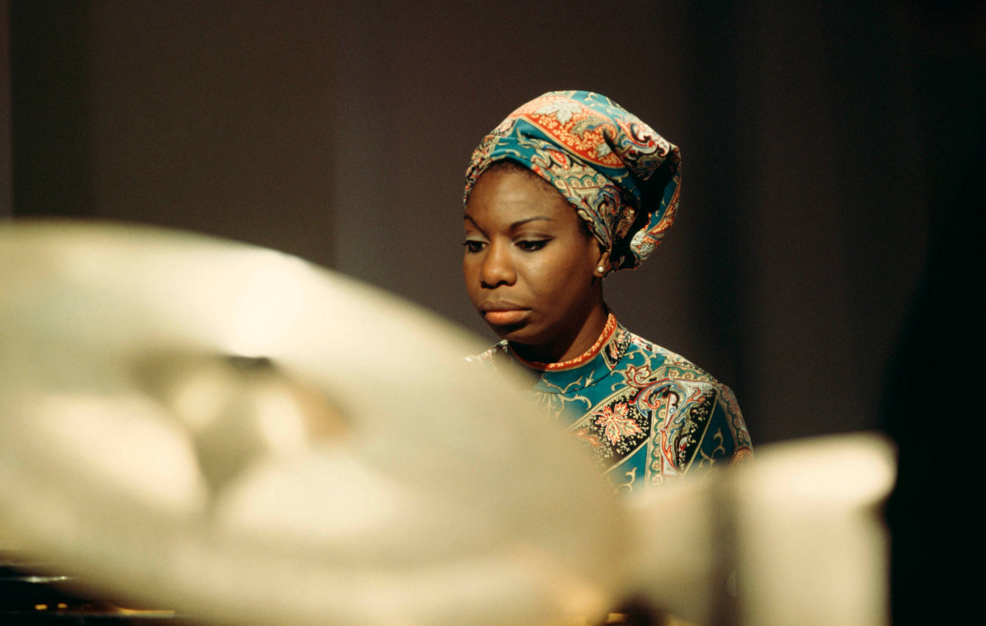 Nina Simone Candid Shot Drums Background