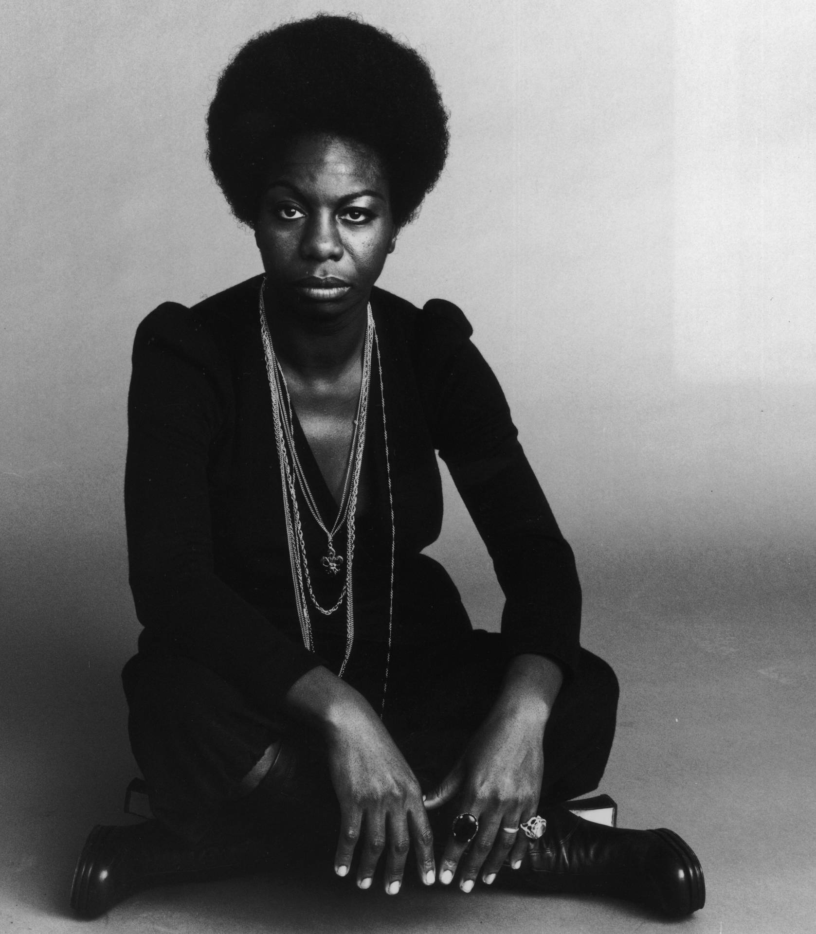 Nina Simone Portrait Serious Look Background