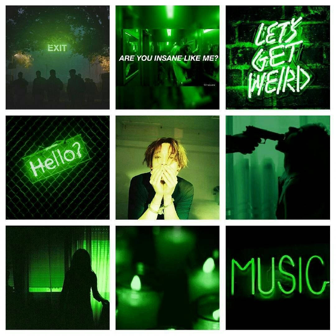 Nine Grid Collage Neon Green Aesthetic Background