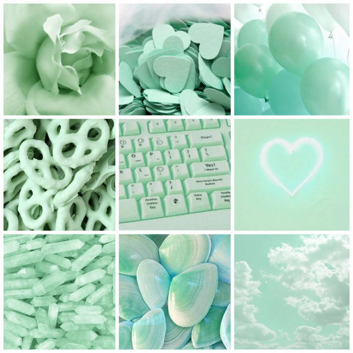 Nine Mint Items Pastel Green Aesthetic Background