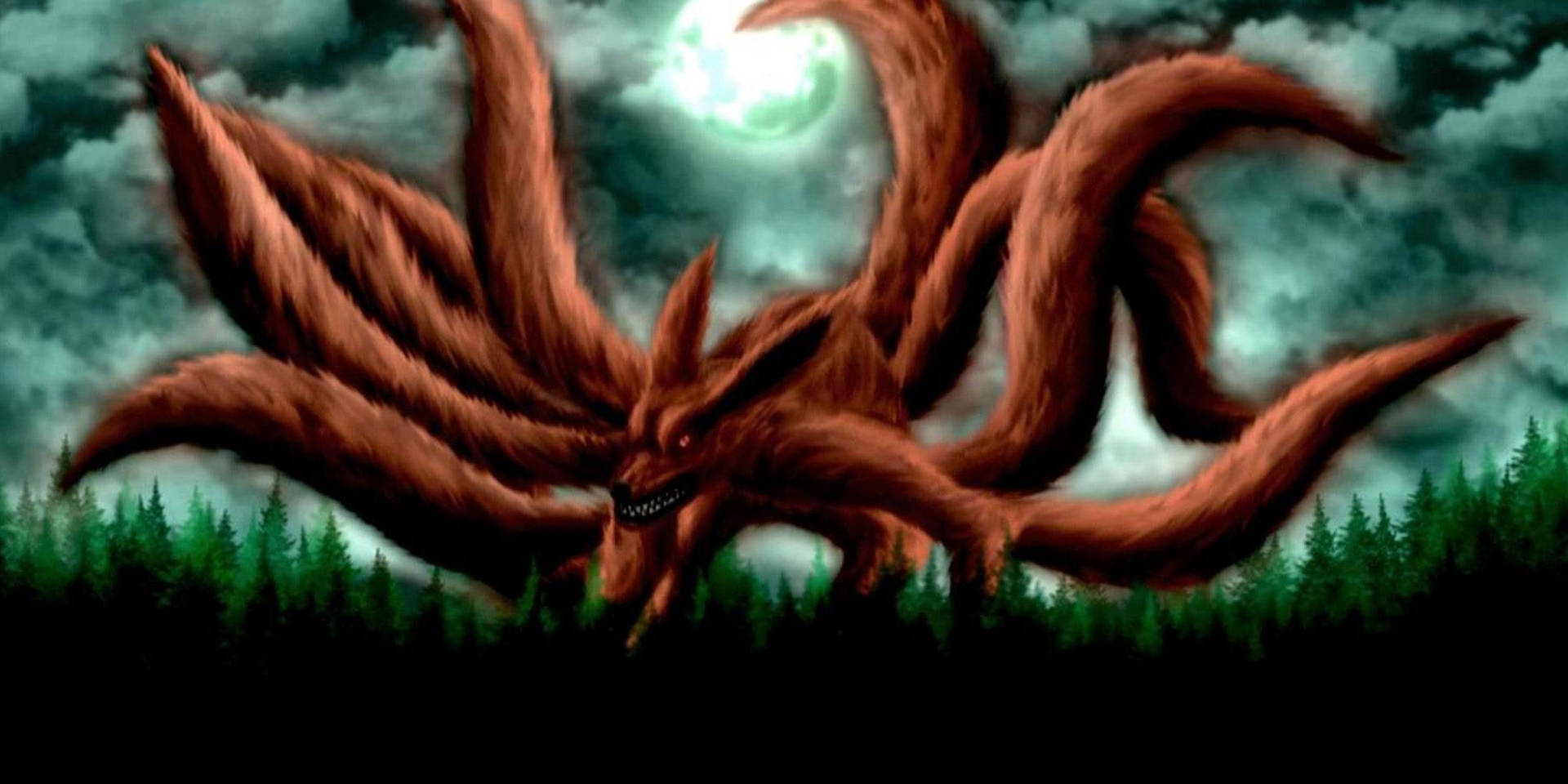 Nine Tailed Fox In Forest Background