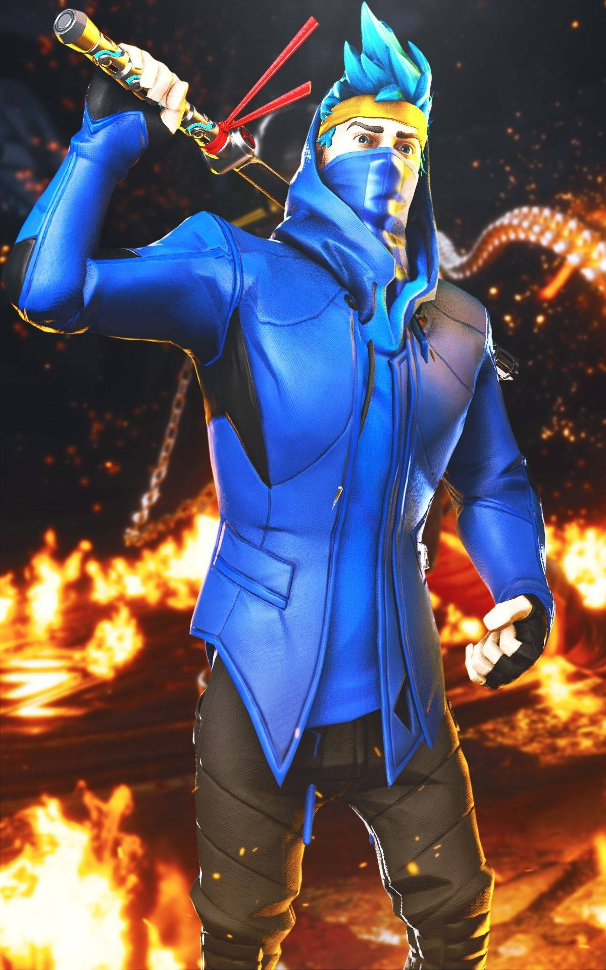 Ninja Fortnite Flames Background