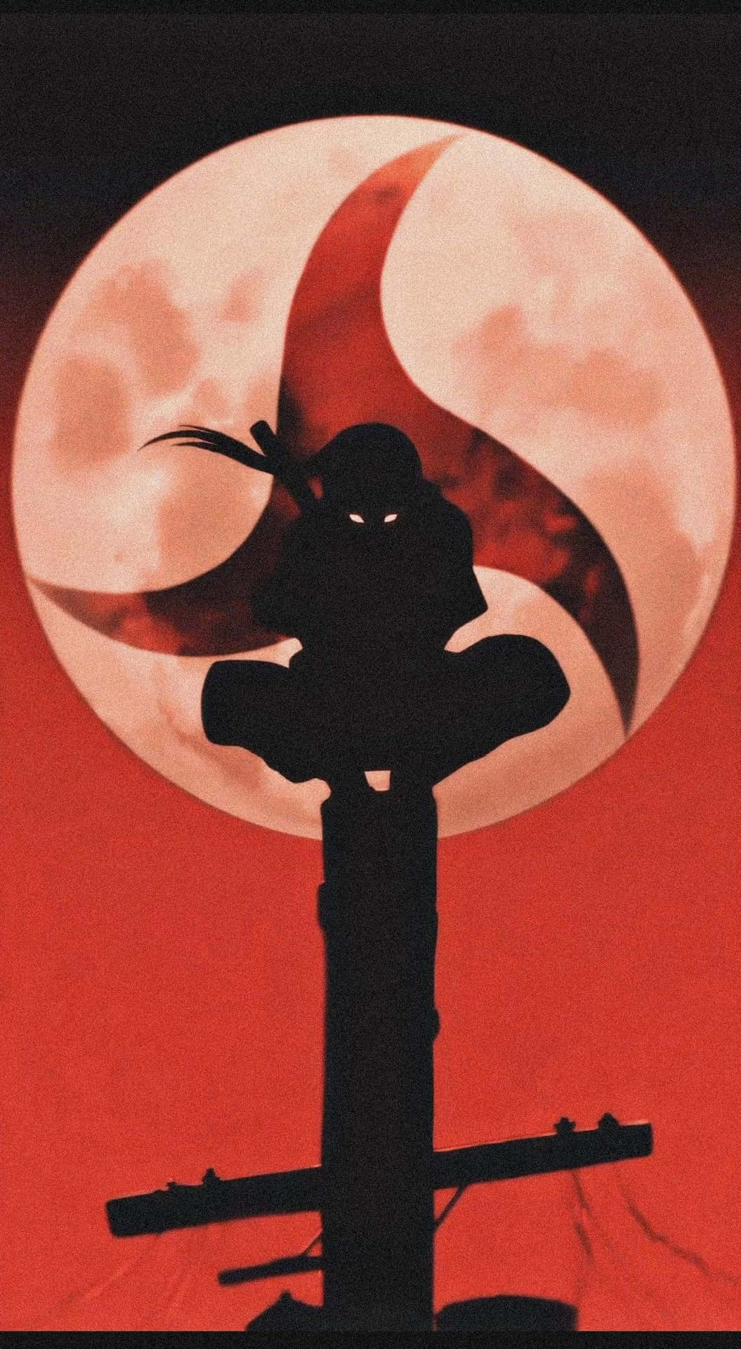 Ninja Silhouette Against Red Moon Background