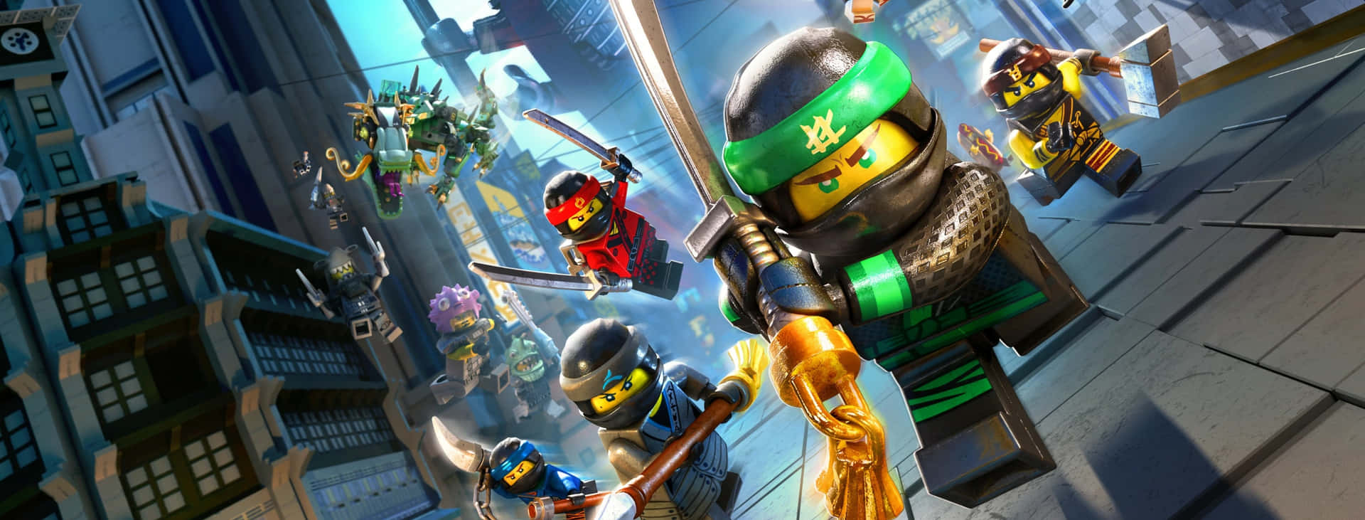 Ninjas Rushing From The Lego Ninjago Movie Background