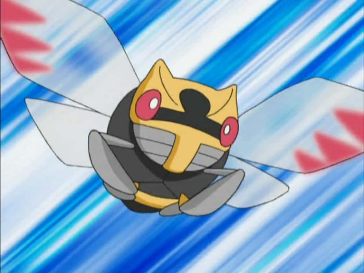 Ninjask Flying In Blue And White Lines Background