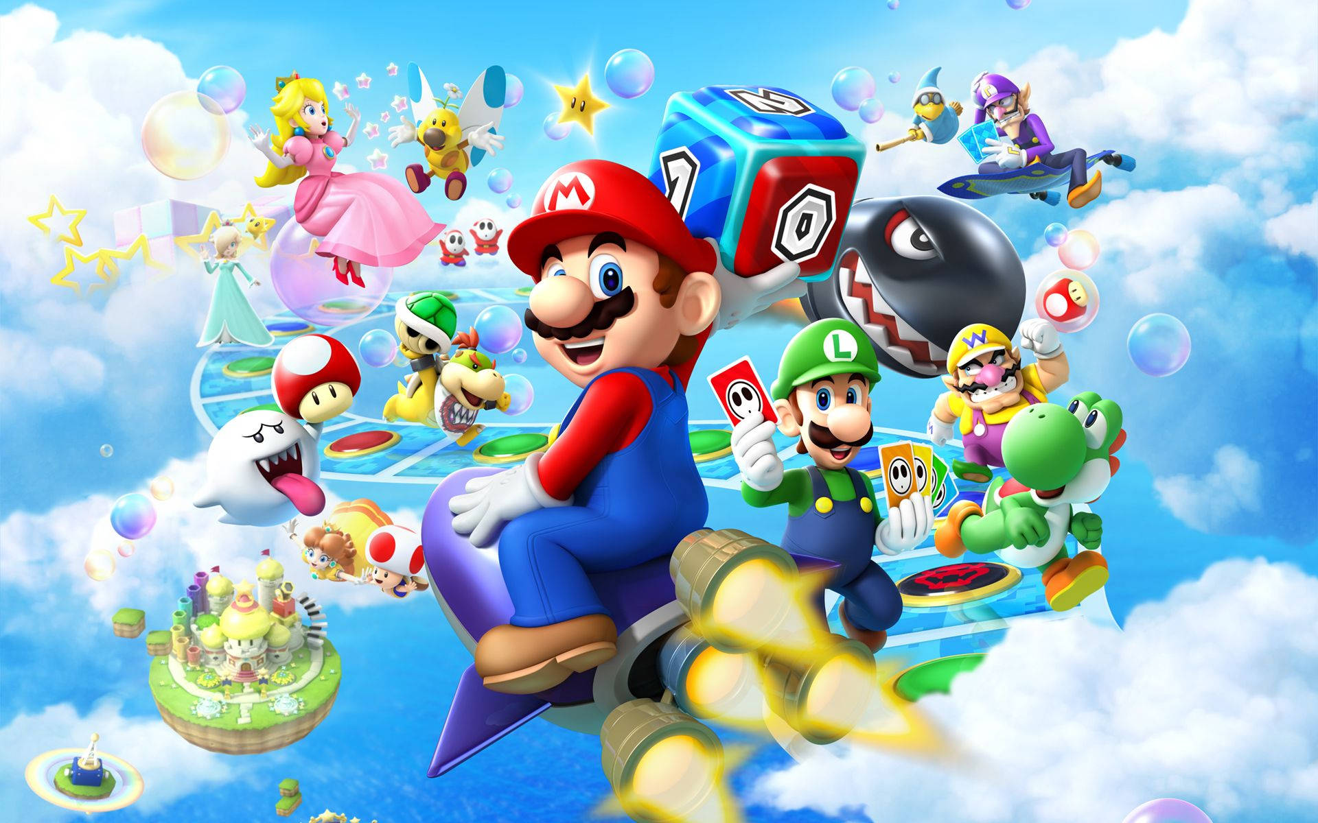Nintendo Characters In The Sky Background
