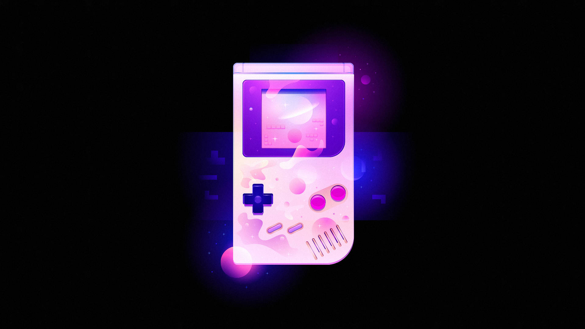 Nintendo Game Boy Glowing Pink And Blue Background