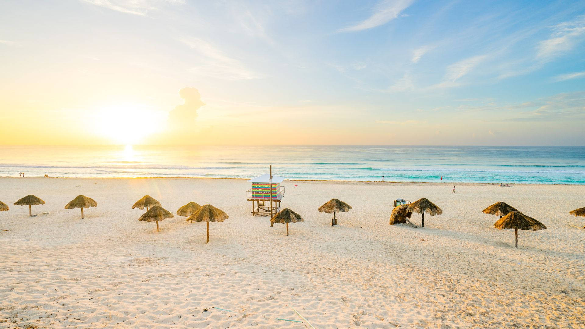 Nipa Hut On Beach Sunrise Background