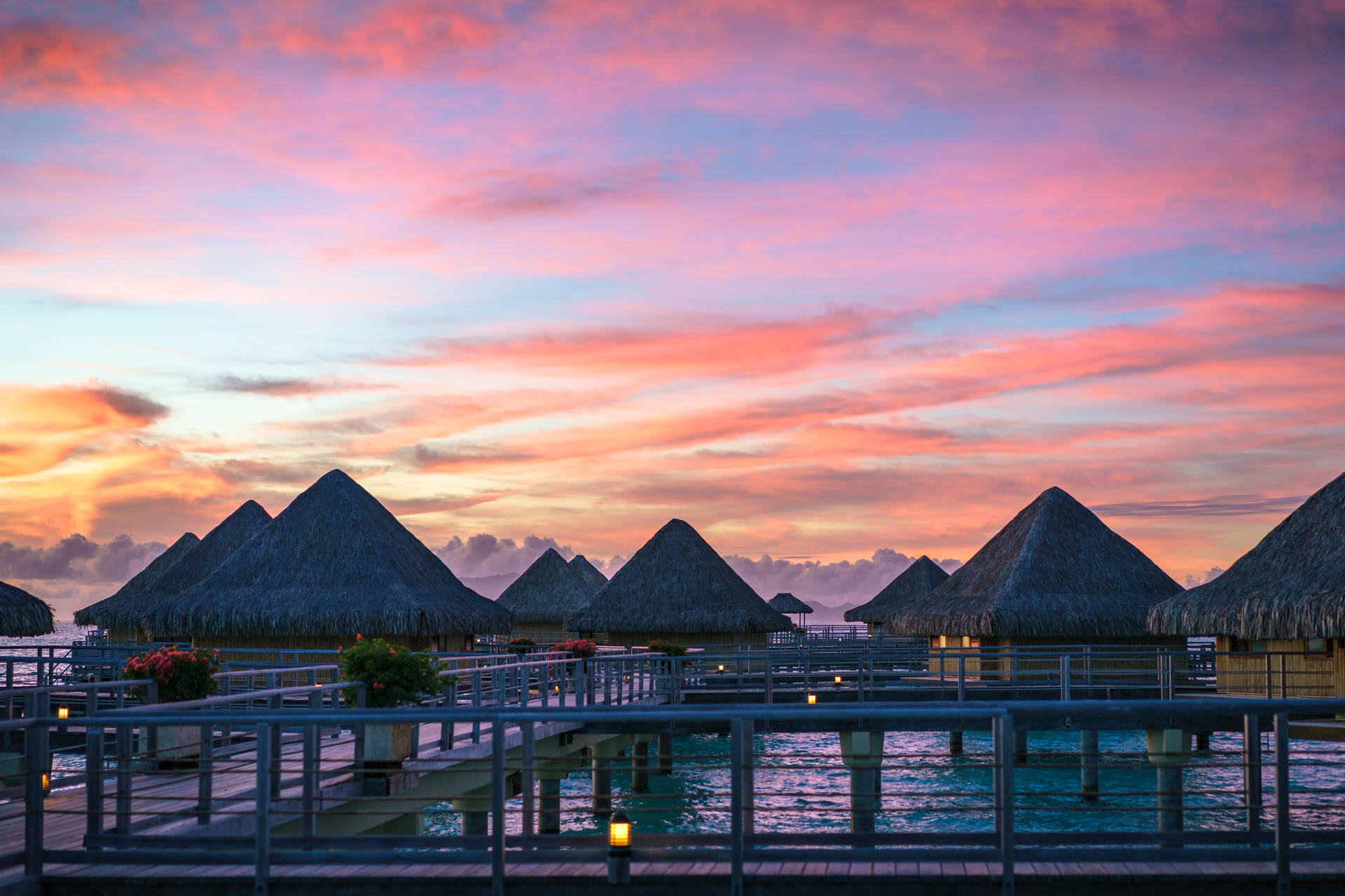 Nipa Huts On French Polynesia Water Background