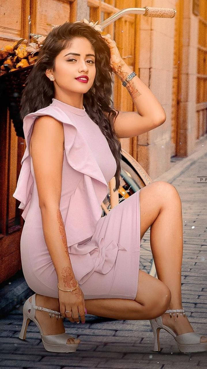 Nisha Guragain In Lavender Dress Background