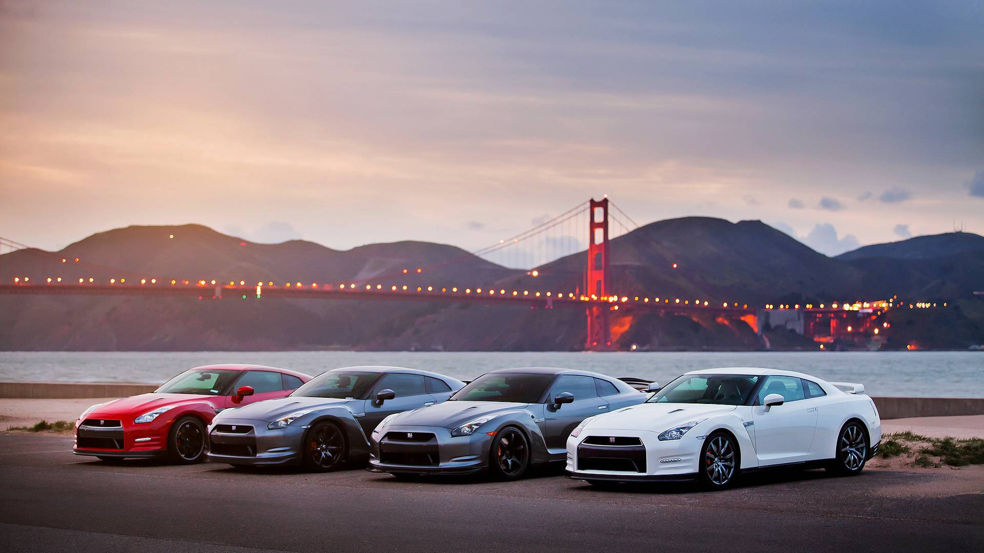 Nissan Gtr Cars Parked Near The Sea