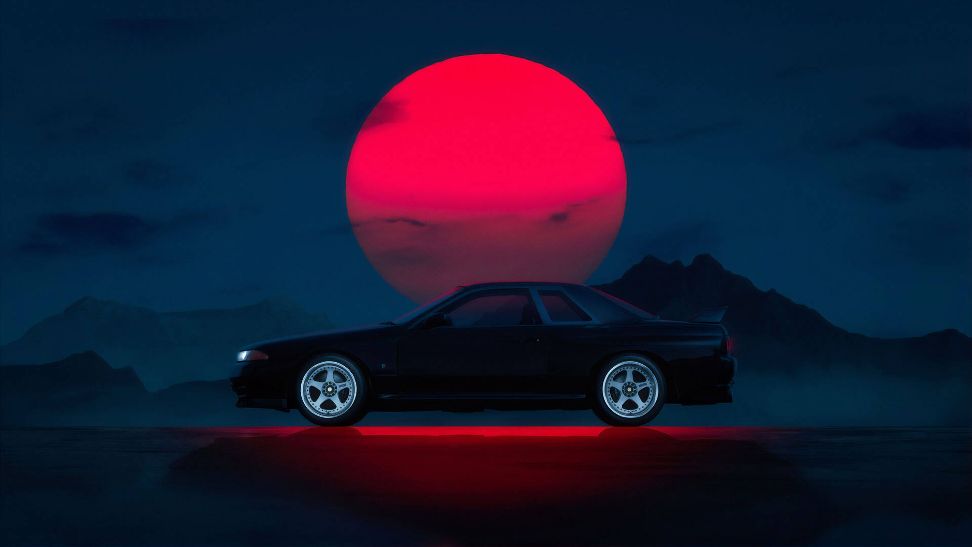 Nissan Skyline Gtr R33 Red Moon Background