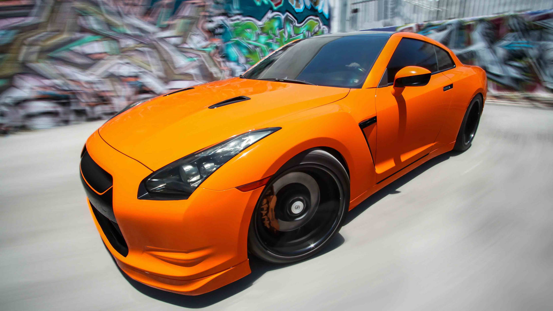 Nissan Skyline Gtr R35 Orange Blurred Walls Background