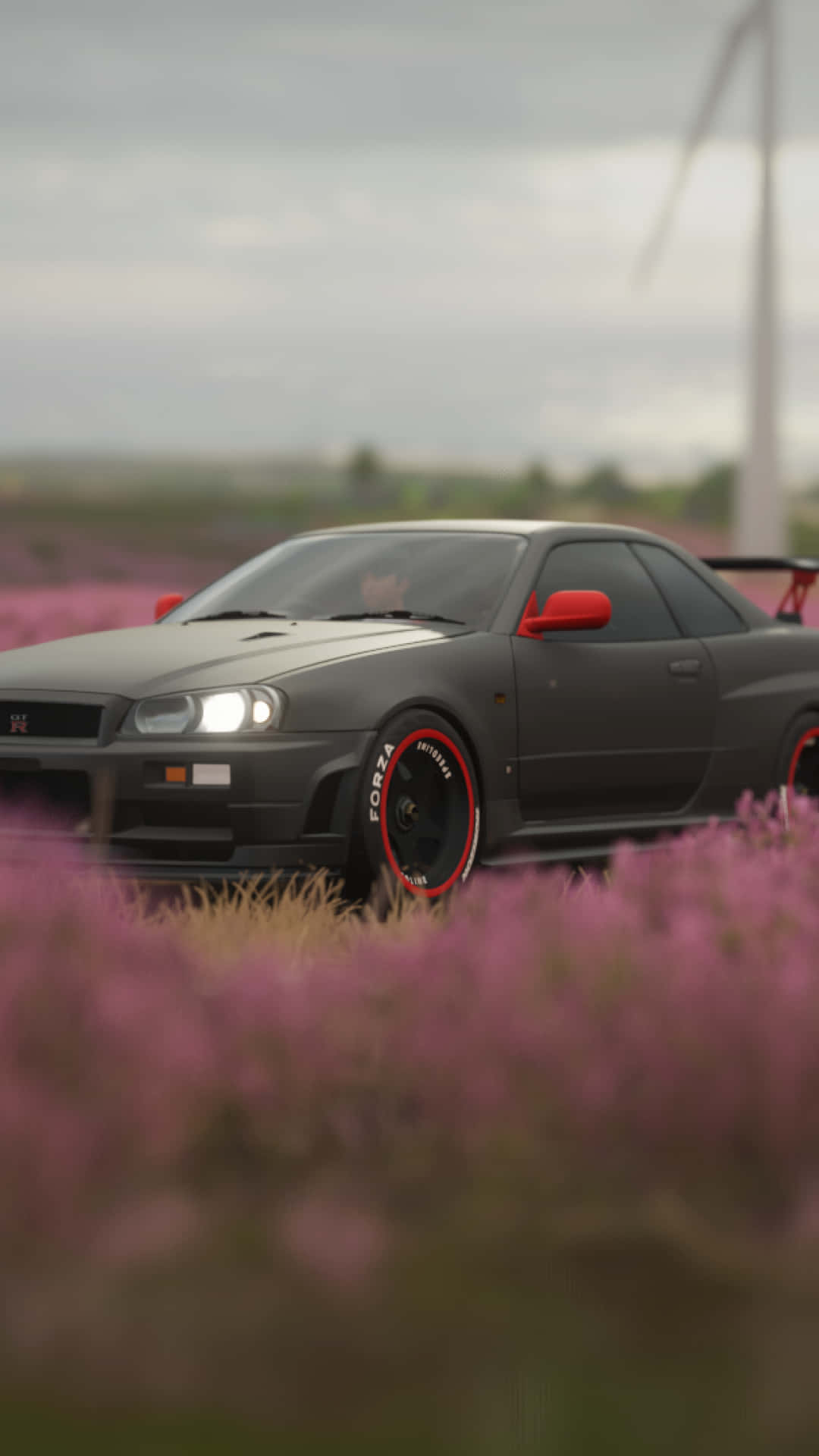 Nissan Skyline Iphone Black Pink Flowers Background