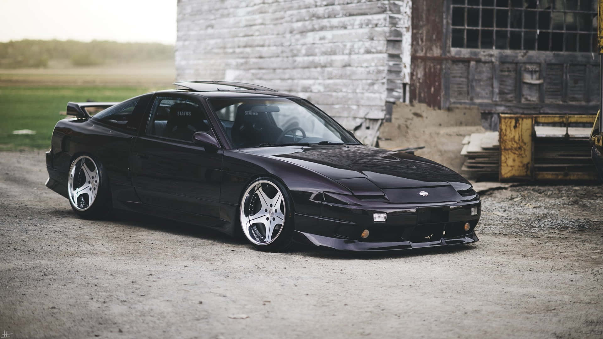 Nissan240sx Custom Black Coupe Farmhouse Backdrop Background