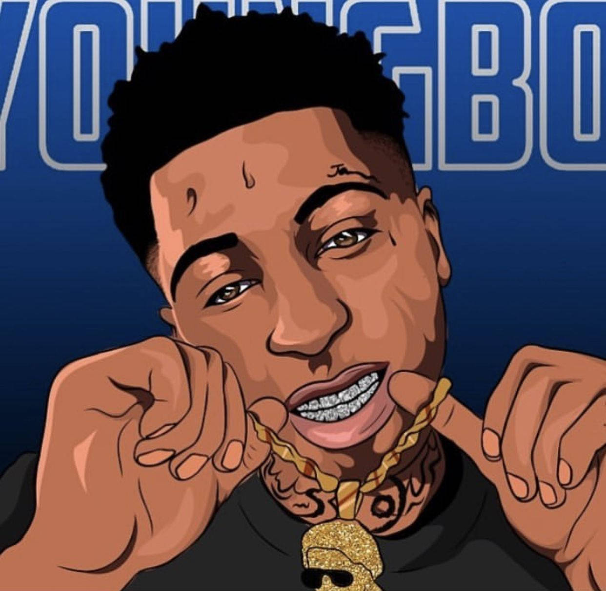Nle Choppa Cartoon Showing His Necklace Background