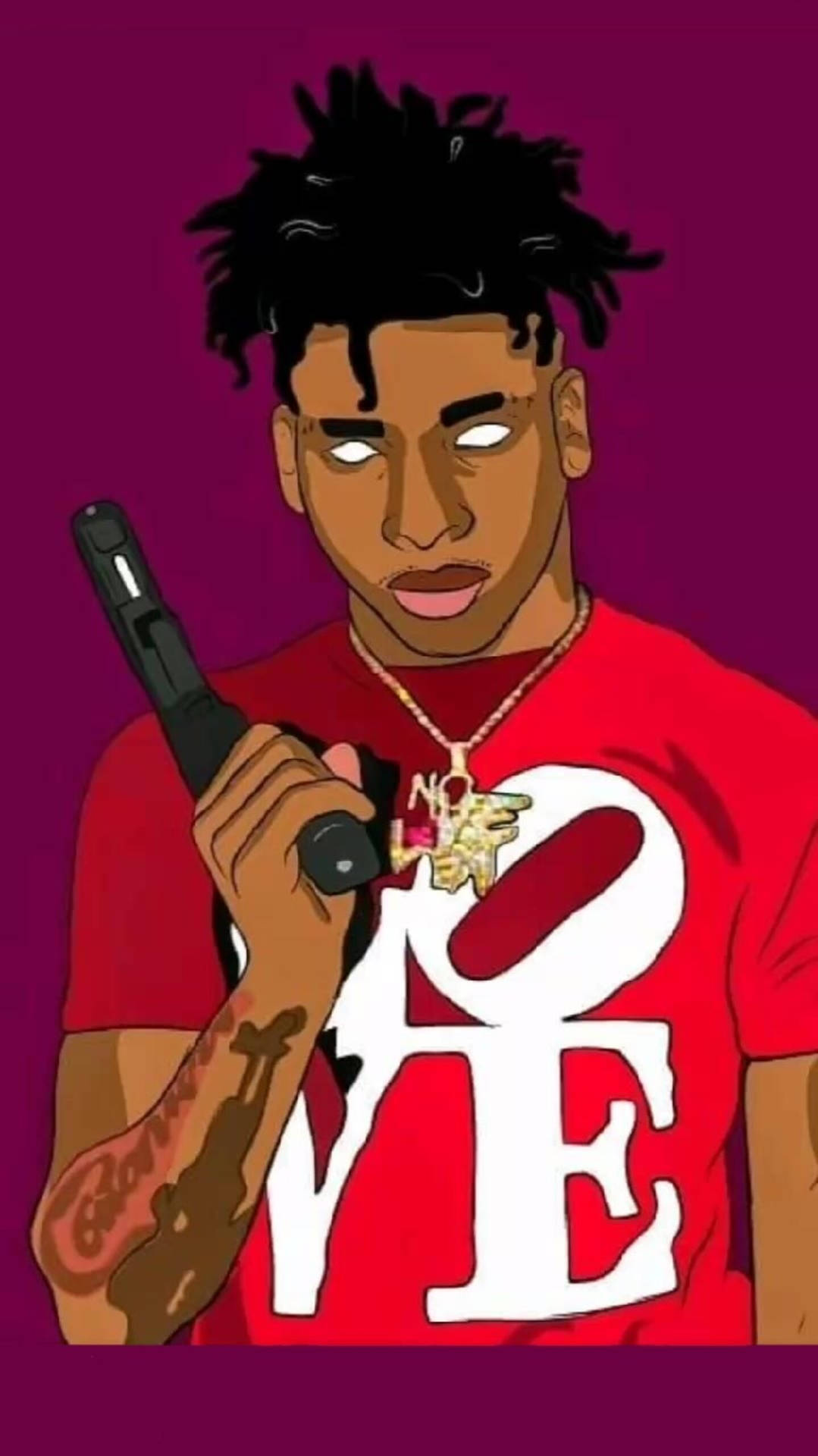 Nle Choppa Showing His Signature Sound With A Cartoonized Artwork. Background