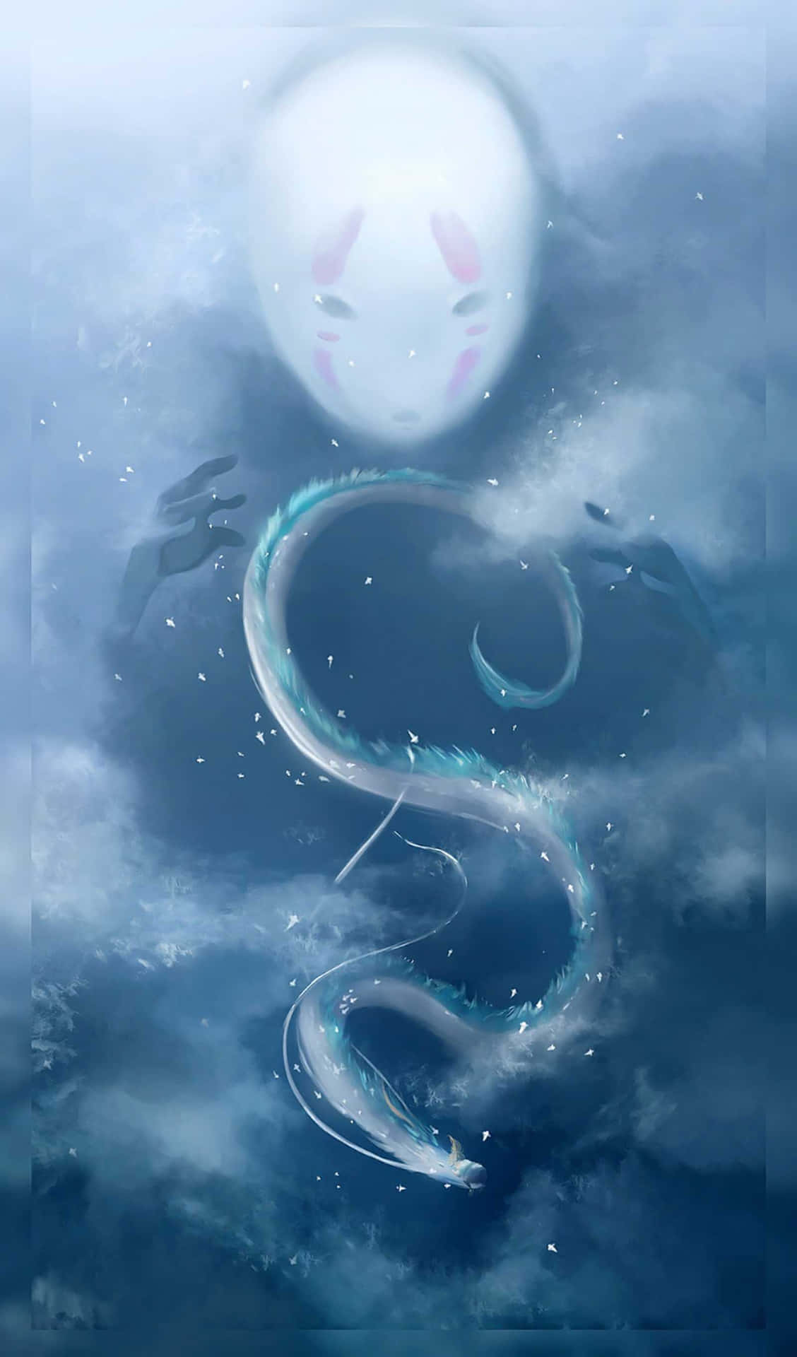 No-face Holding Haku In Sen To Chihiro No Kamikakushi Background