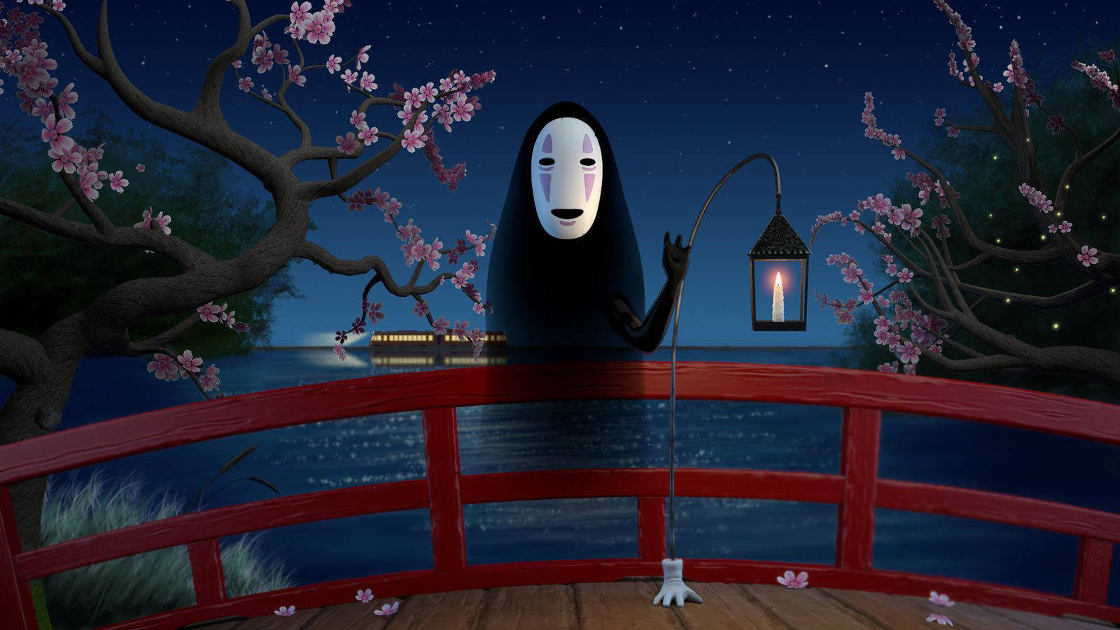 No-face With Hopping Lantern Background