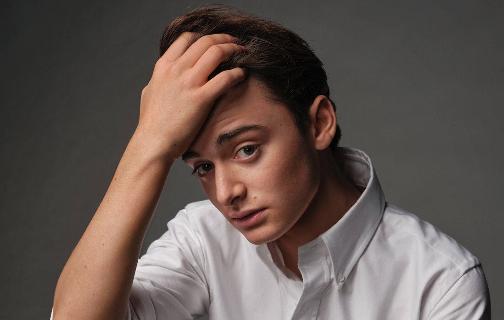 Noah Schnapp Touching His Hair