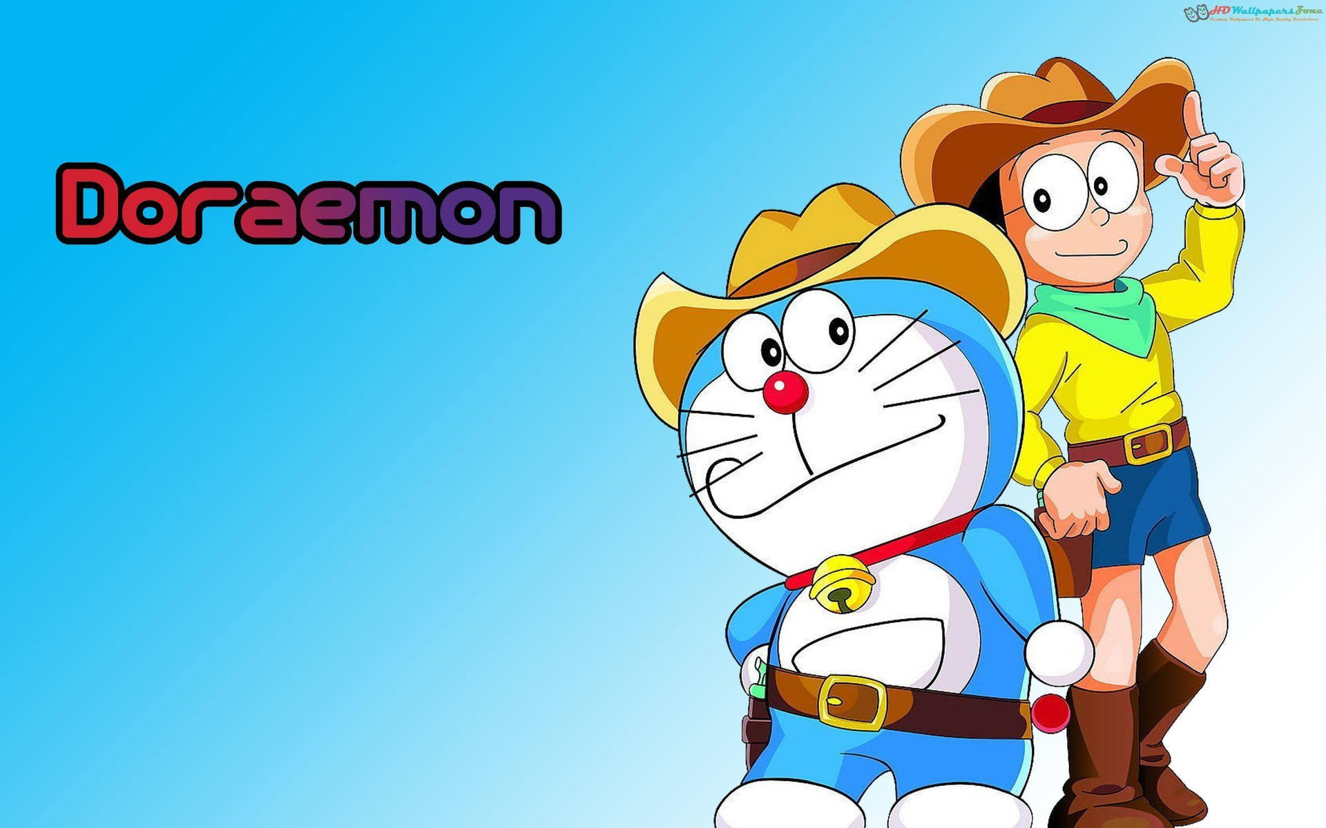 Nobita And Doraemon As Cowboys Background