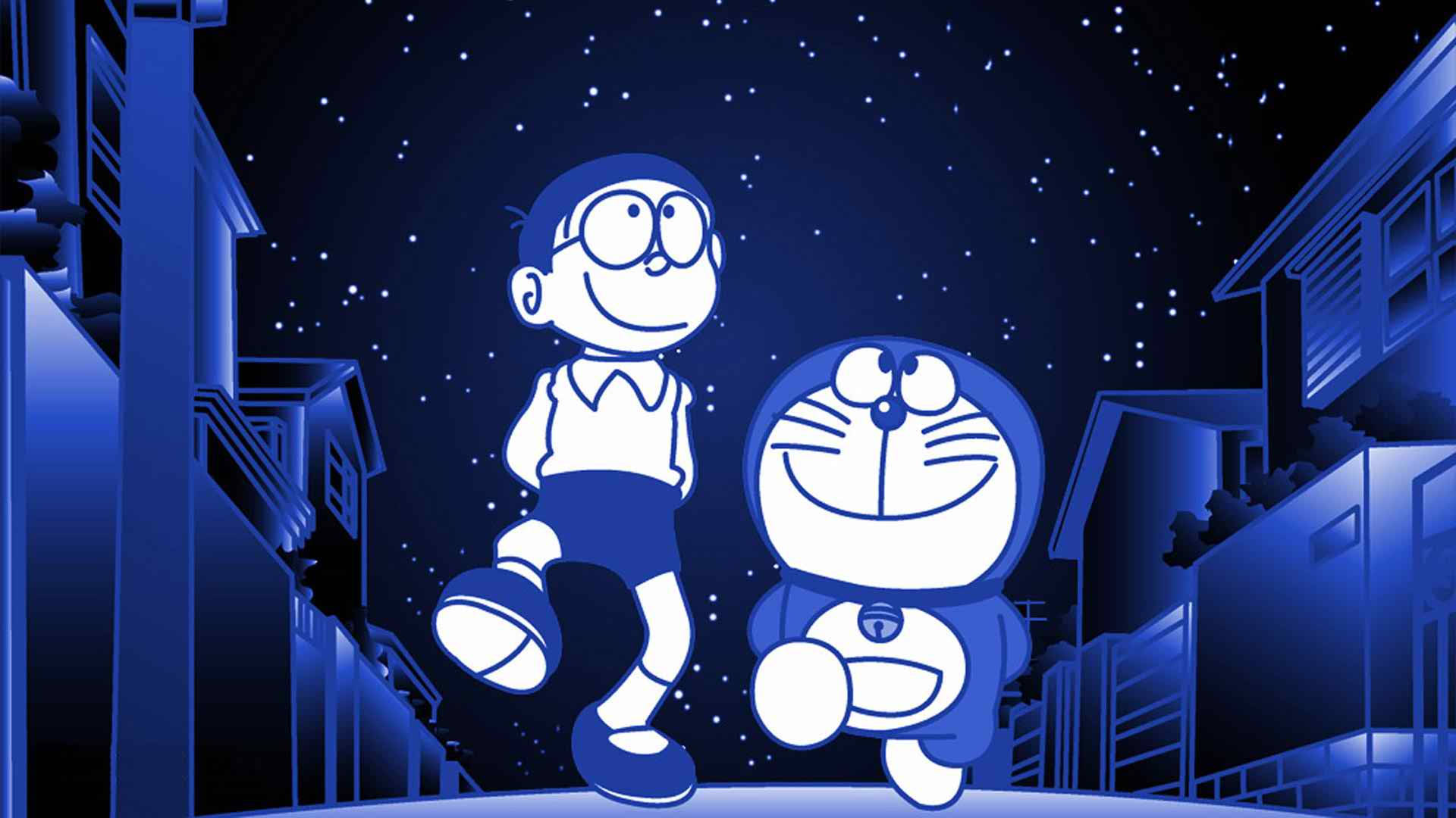 Nobita And Doraemon Walking In The Night Background