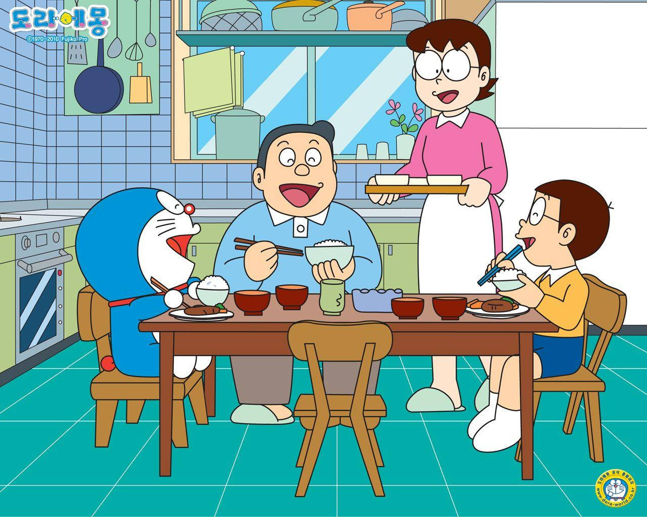 Nobita And Family During Dinner Background