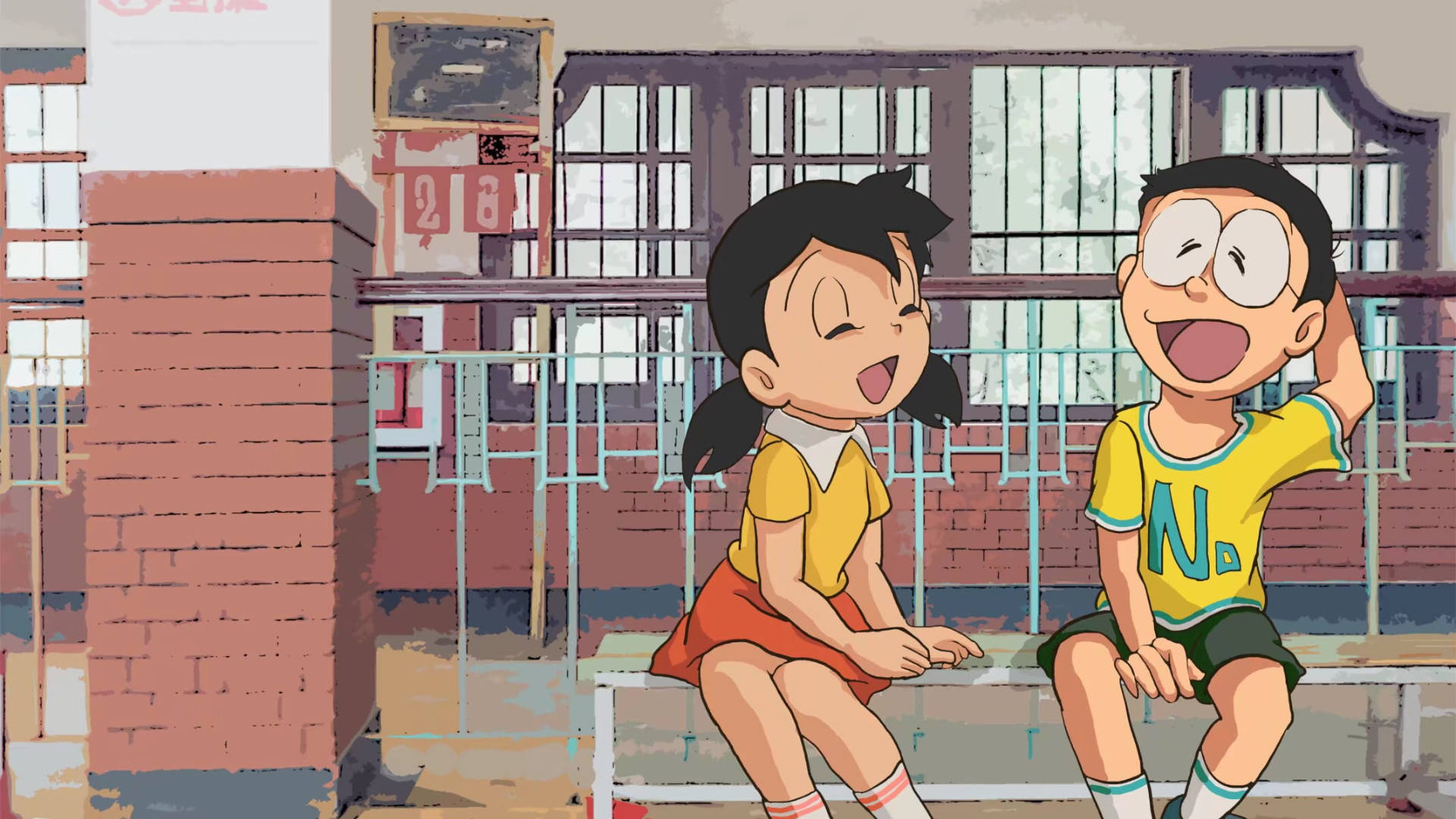 Nobita And Shizuka Talking Together Background