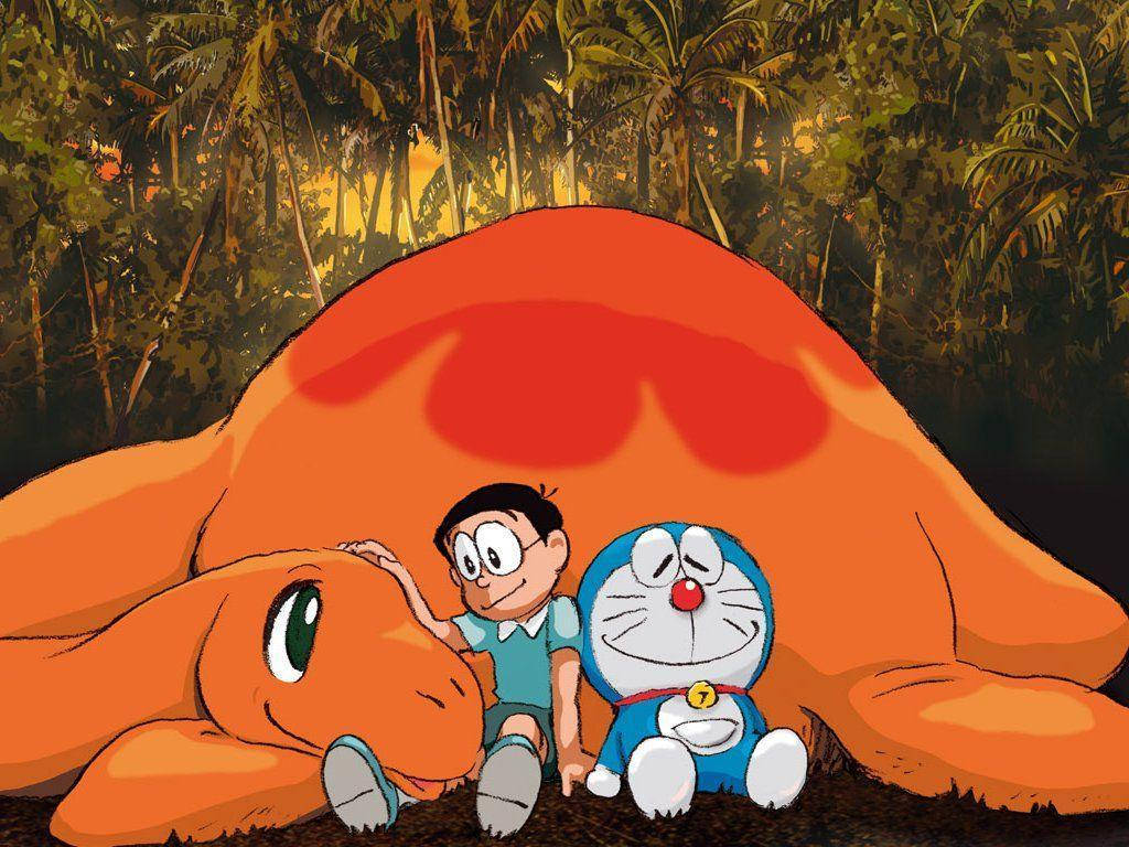 Nobita Resting With Doraemon And Piisuke Background