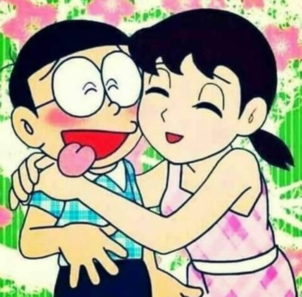 Nobita Shizuka Love Story Floral Background Background