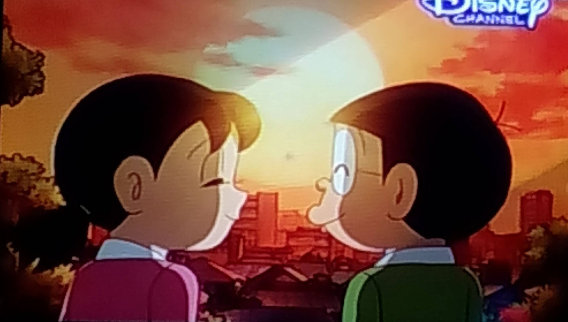 Nobita Shizuka Love Story Sunset Sky Background