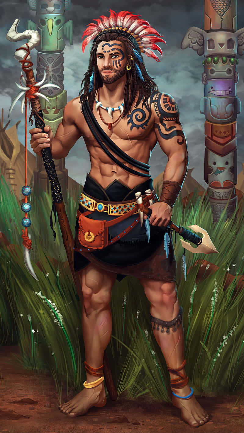Noble Aztec Warrior Ready To Fight Background