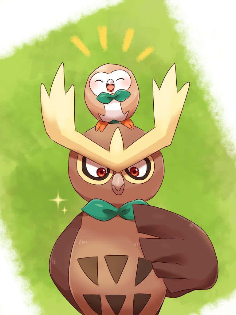 Noctowland Rowlet Cute Pokemon Art Background