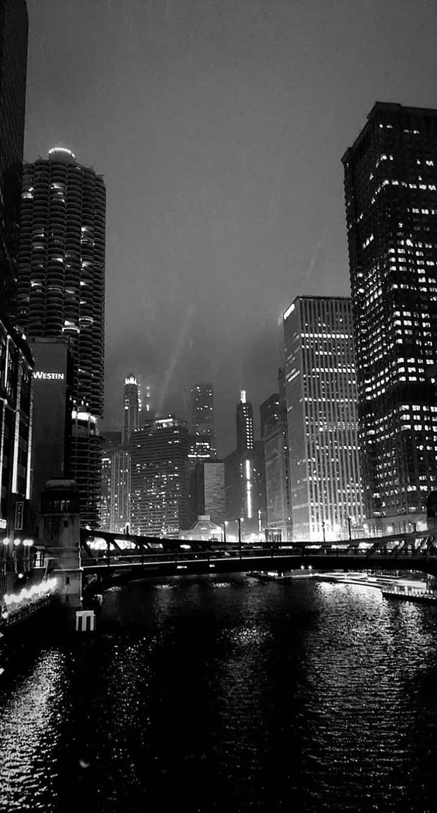 Nocturnal Cityscape River View B W Background