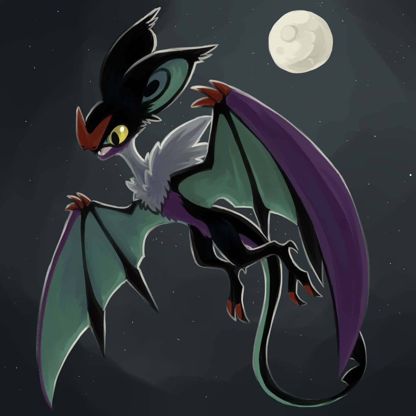 Noivern Flying Under Moonlight Background