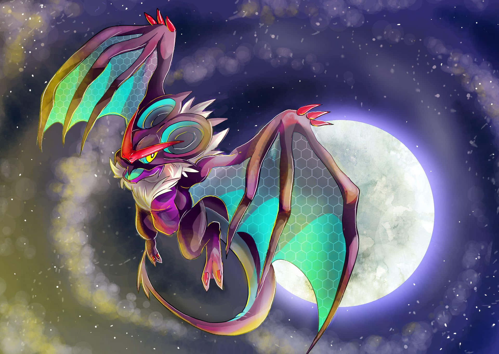 Noivern Flyingin Moonlit Sky