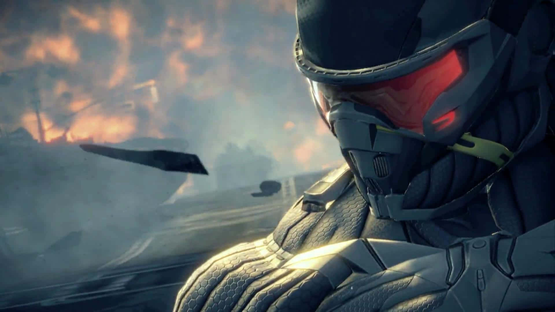 Nomad Looking At Burning Rubble Crysis Hd Background