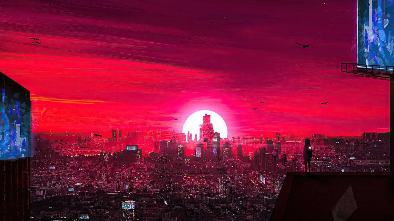 Non Copyrighted Red Sunset And City Background