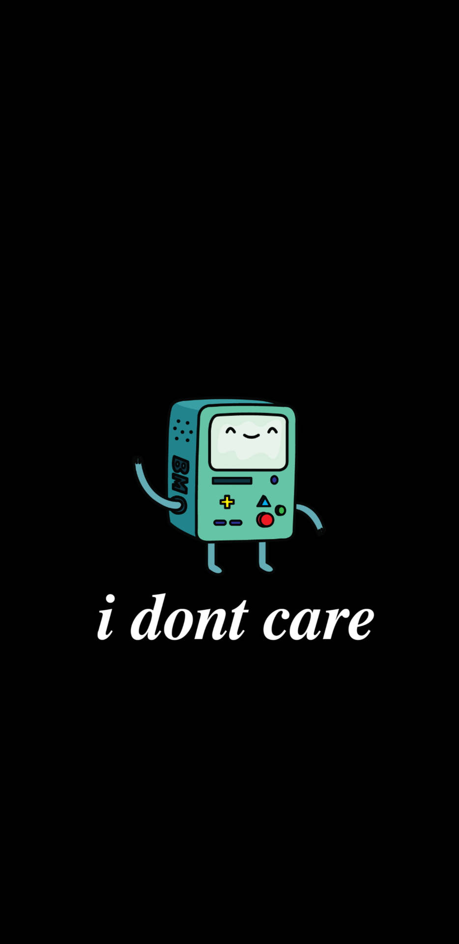 Nonchalant Bmo From Adventure Time Saying 'i Don't Care' Background