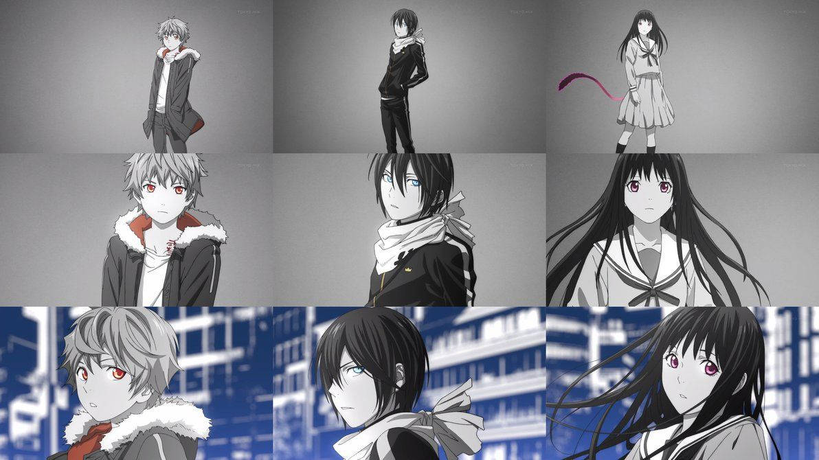 Noragami Characters Blue Grey Background